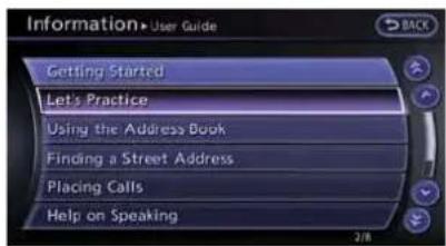 Information User Guide Getting Started Let's Practice Using the Address Book Finding a Street Address Placing Calls Help on Speaking