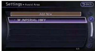 Settings > Avoid Area Add New 1 W IMPERIAL HWY