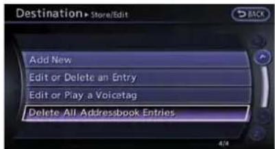 Destination Store/Edit Add New Edit or Delete an Entry Edit or Play a Voicetag Delete All Addressbook Entries