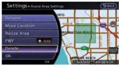 Settings > Avoid Area Settings Rename Move Location Resize Area FWY Add Delete OK 5/6