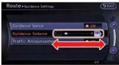 Route • Guidance Settings Guidance Voice ON Guidance Volume Traffic Announcements ON 2/9