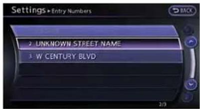Settings ► Entry Numbers 2 UNKNOWN STREET NAME 3 W CENTURY BLVD