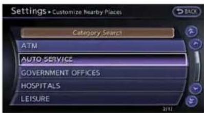 Settings • Customize Nearby Places Category Search ATM AUTO SERVICE GOVERNMENT OFFICES HOSPITALS LEISURE