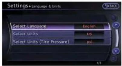 Settings > Language & Units Select Language English Select Units US Select Units (Tire Pressure) psi
