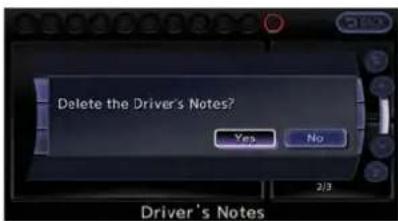 Delete the Driver's Notes? Yes No 2/3 Driver's Notes