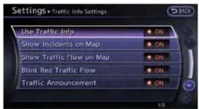 Settings • Traffic Info Settings Use Traffic Info Show Incidents on Map Show Traffic Flow on Map Blink Red Traffic Flow Traffic Announcement