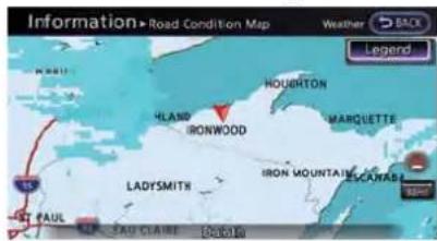 Information Road Condition Map Weather BACK Legend HILLAND IRONWOOD MARQUETTE LADYSMITR IRON MOUNTAINS CANAB PAUL EAD CLAIRE Bakata