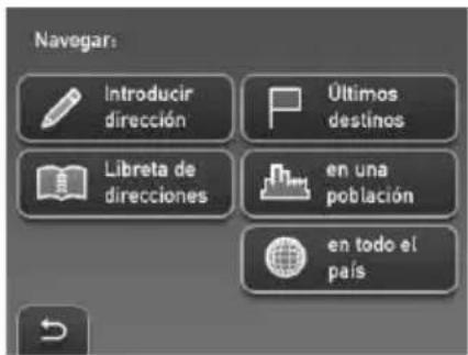 Navegar: Introducir dirección Últimos destinos Libreta de direcciones en una población en todo el país