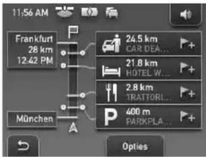 11:56 AM Frankfurt 28 km 12.42 PM München 24.5 km CAR DEA... 21.8 km HOTEL W... 2.8 km TRATTORI... 400 m PARKPLA... Options