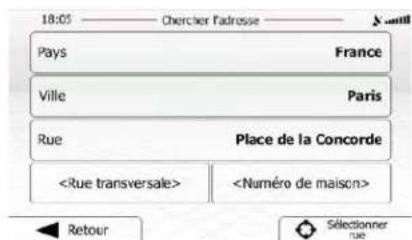 18:05 —— Chercher l'adresse —— Pays France Ville Paris Rue Place de la Concorde Retour Sélectionner rue