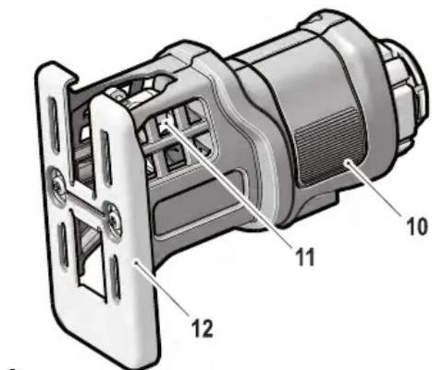 Technical diagram of a mechanical device with numbered components labeled 10, 11, and 12