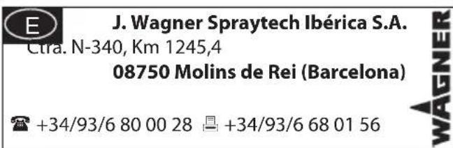 J. Wagner Spraytech Ibérica S.A. Ctra. N-340, Km 1245,4 08750 Molins de Rei (Barcelona) +34/93/6 80 00 28 +34/93/6 68 01 56
