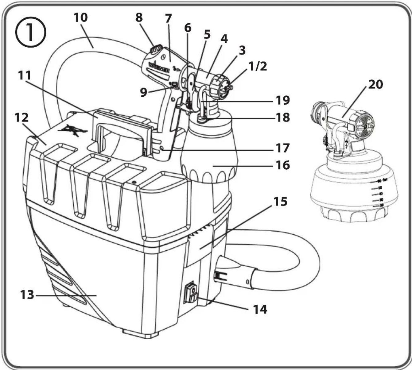 Technical diagram of a portable air purifier with numbered parts and labeled parts in Chinese