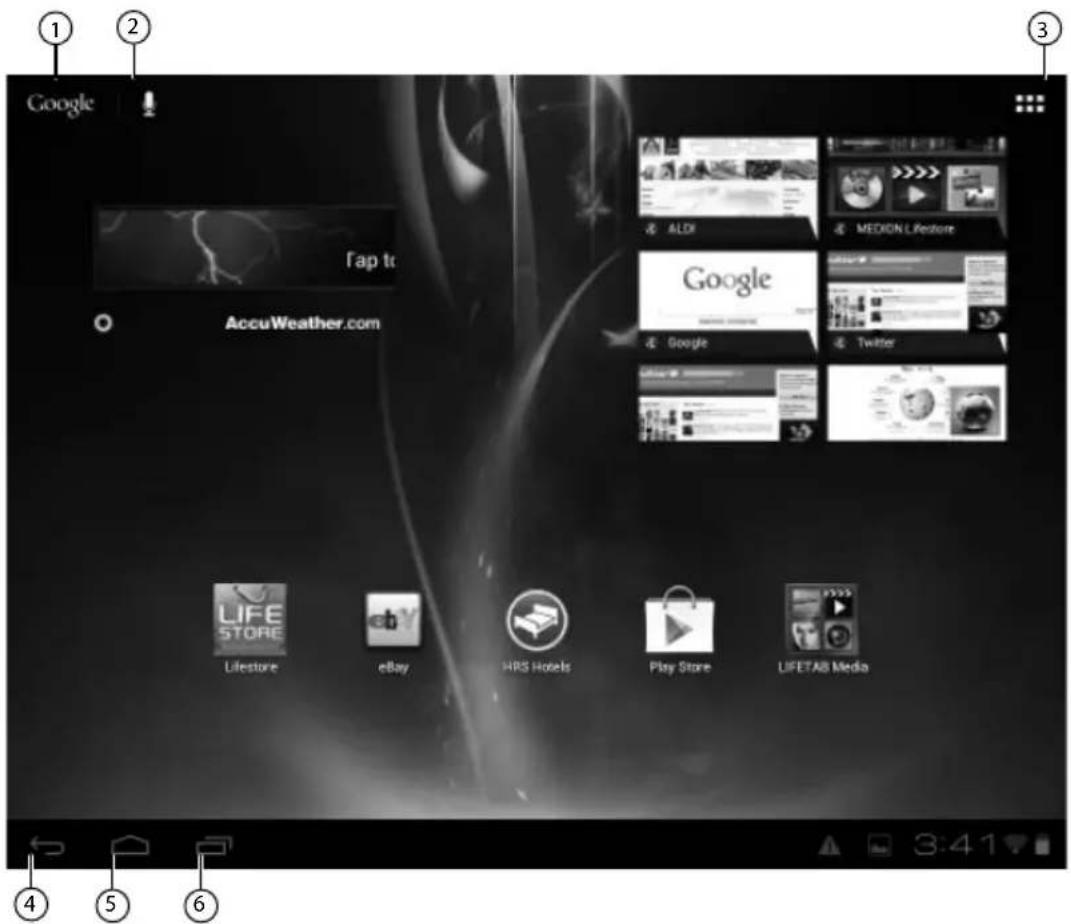 MEDION Lifetab S9512 (MD 98138) - Description de l'écran d'accueil - 1