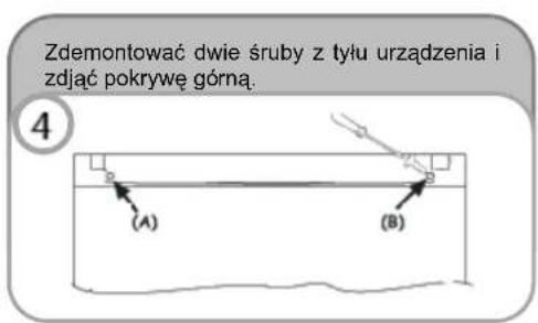 Zdemontować dwie śruby z tyłu urządzenia i zdjąć pokrywę górną. 4 (A) (B)