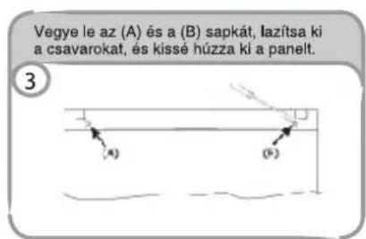 Vegye le az (A) és a (B) sapkát, lazítsa ki a csavarokat, és kissé húzza ki a panelt. 3 (A) (B)