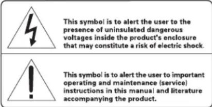 This symbol is to alert the user to the presence of uninsulated dangerous voltages inside the product's enclosure that may constitute a risk of electric shock. This symbol is to alert the user to important operating and maintenance (service) instructions in this manual and literature accompanying the product.