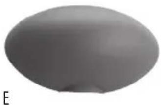 Smooth gray oval-shaped object with a small protrusion, labeled 'E' in the corner (no other text or symbols)
