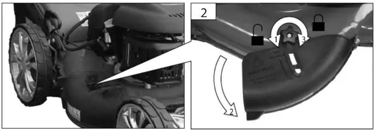 Diagram showing car tire assembly and lock mechanism with numbered steps 1, 2, and 3