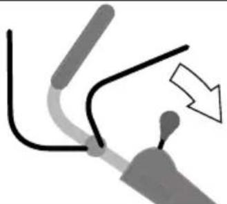 Diagram of a medical or surgical tool with curved lines and a directional arrow (no text or symbols)