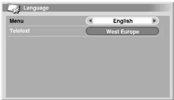 Language Menu English Teletext West Europe
