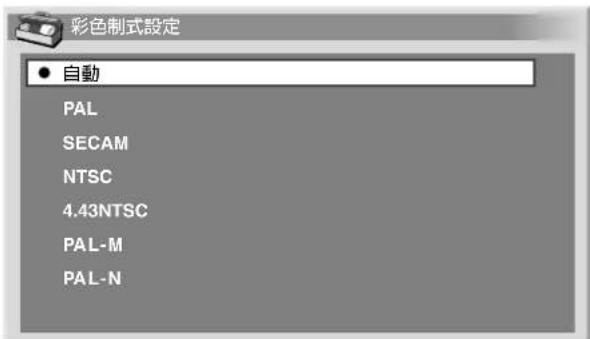 彩色制式設定 ● 自動 PAL SECAM NTSC 4.43NTSC PAL-M PAL-N