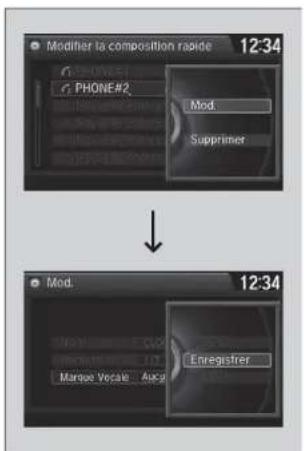 Modifier la composition rapide 12:34 PHONE#2 Mod Supprimer Mod. 12:34 Manage Vecale Auca Enregistrer