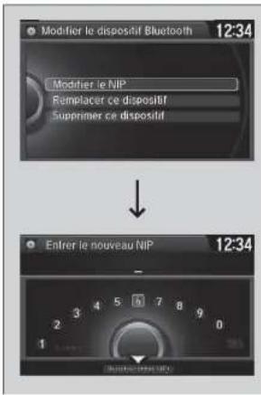 Modifier le dispositif Bluetooth 12:34 Modifier le NIP Remplacer ce dispositif Supprimer ce dispositif Entrer le nouveau NIP 12:34