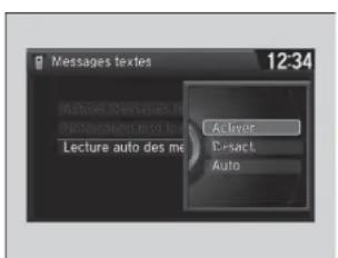 Messages textes 12:34 Active Messages text Desert Lecture auto des me Activer Desert Auto