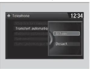 Telephone 12:34 Modérion de automática Transfert automatique Automérist automatique Transformers Synchizontenique Activer Desact.