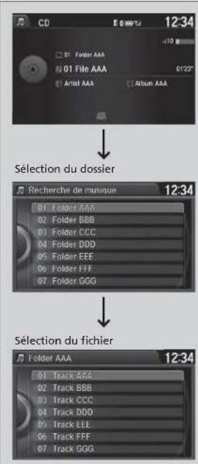 CD 12:34 01 Folder AAA 01 File AAA 01 File AAA Artist AAA Album AAA Sélection du dossier Recherche de musique 12:34 01 Folder AAA 02 Folder BBB 03 Folder CCC 04 Folder DDD 05 Folder EEE 06 Folder FFF 07 Folder GGG Sélection du fichier Folder AAA 12:34 01 Track AAA 02 Track BBB 03 Track CCC 04 Track DDD 05 Track EEE 06 Track FFF 07 Track GGG