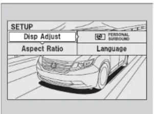 SETUP Disp Adjust Aspect Ratio PERSONAL SURROUND Language