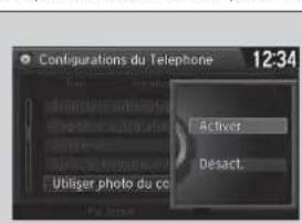 Configurations du Telephone 12:34 Activer Desact. Utiliger photo du cc