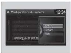 Configurations du système 12:34 Mode Active Desact Auto Lecture auto des m