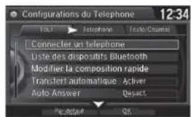 Configurations du Telephone 12:34 Tout Telephone Texto Courser Connecter un telephone Liste des dispositifs Bluetooth Modifier la composition rapide Transfert automatique Activier Auto Answer Qesact