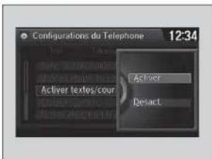 Configurations du Telephone 12:34 Active textos/cour Defact