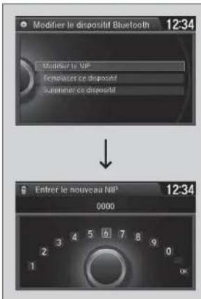 Modifier le dispositif Bluetooth 12:34 Modifier le NIP Remplacement de dispositif Supernier de dispositif Entrer le nouveau NIP 12:34 0000