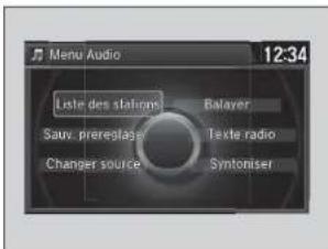 Menu Audio 12:34 Liste des stations Balayer Sauv. prereglage Texte radio Changer source Symtoniser