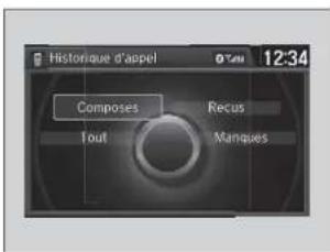 Historique d'appel 12:34 Composes Récus Tout Manques