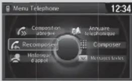 Menu Telephone 12:34 Composition abregée Annuaire téléphonique Recomposer Composer Histrange d'appet Messages locales