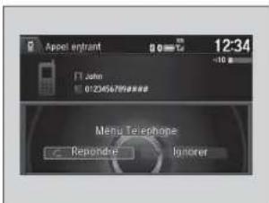 Appel entrant 12:34 John 0:234567898888 Menu Telephone Reprondre Ignorer