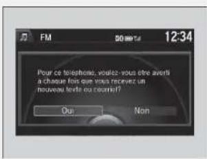 FM 50 MHz Tel 12:34 Pour ce téléphone, vous avez vous être averti a chaque fois que vous recevez un nouveau levite en portuif? Oui Non