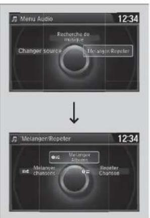 Menu Audio 12:34 Recherche de mouvrage Changer source Melanger/Repeter ↓ Melanger/Repeter 12:34 Melanger chanson Melanger chanson Repeter Chanson