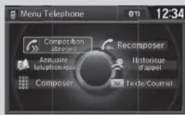 Menu Telephone Composition abtrane Recomposer Annulaire telopique Historique d'appel Composer Texte/Courriel 12:34