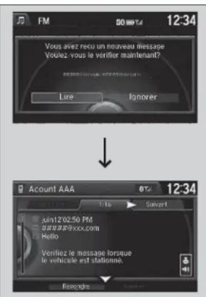FM 50 12:34 Vous avez recu un nouveau message Vous le vérifier maintenant? Live Ignorer Account AAA 12:34 Suvert Jain1202.50 PM ###XXX.com Hello Verifiez le message lorsque le vehicule est stationne. Rescure