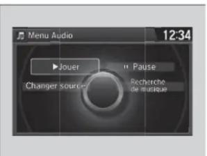 Menu Audio 12:34 Jouer Pause Changer source Recherche de musique