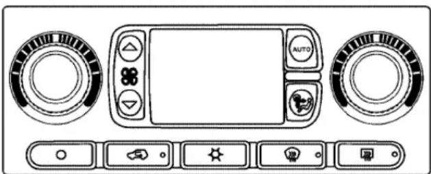Diagram of a car air conditioning control panel with labeled buttons and dials
