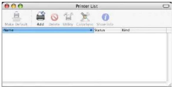 Printer List Make Default Add Delete Utility ColorSync Show Info Name Status Kind