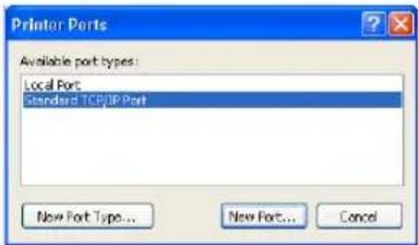 Printer Ports Available port types: Local Port Standard TCP/IP Port New Port Type... New Port... Cancel