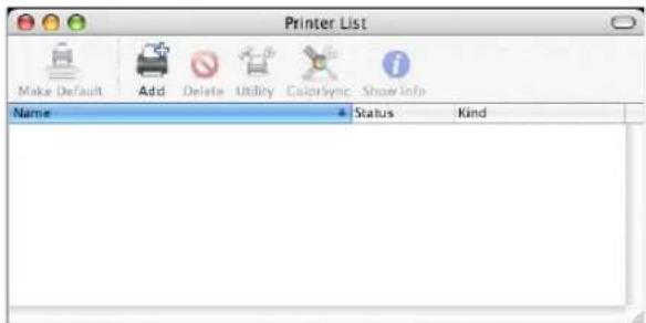 Printer List Make Default Add Delete Utility ColorSync Show Info Name Status Kind